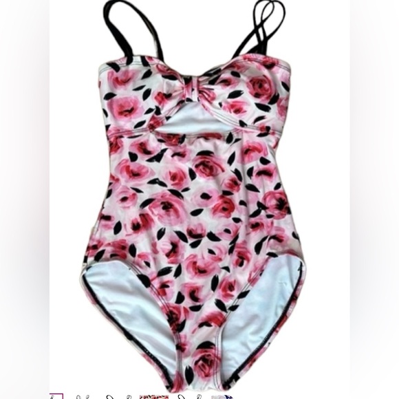 NWOT Kate Spade XS Bay of Roses One Piece Swimsuit with Pink + Black Roses